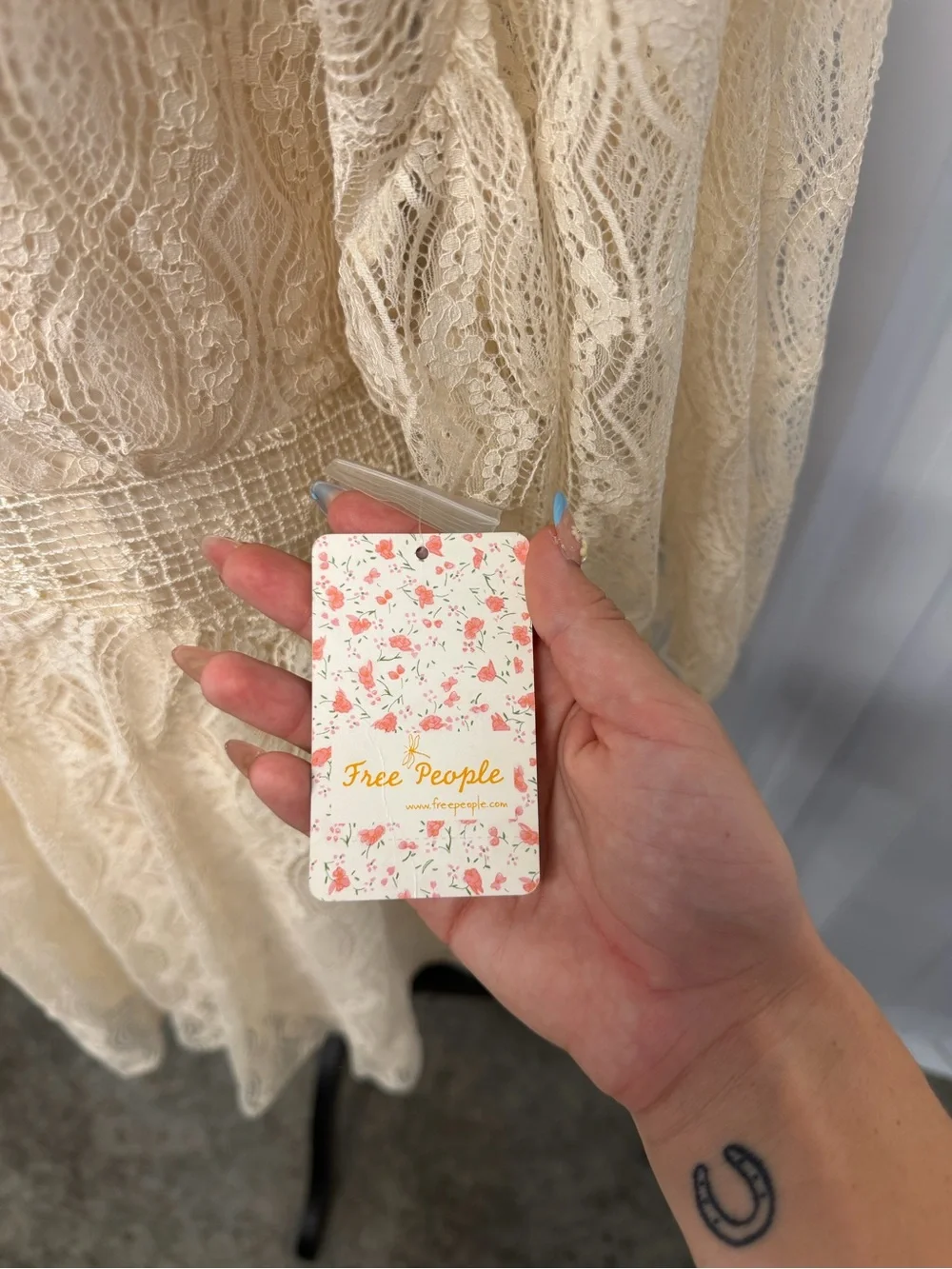 Free People Cream Lace Long Sleeve Mini Dress